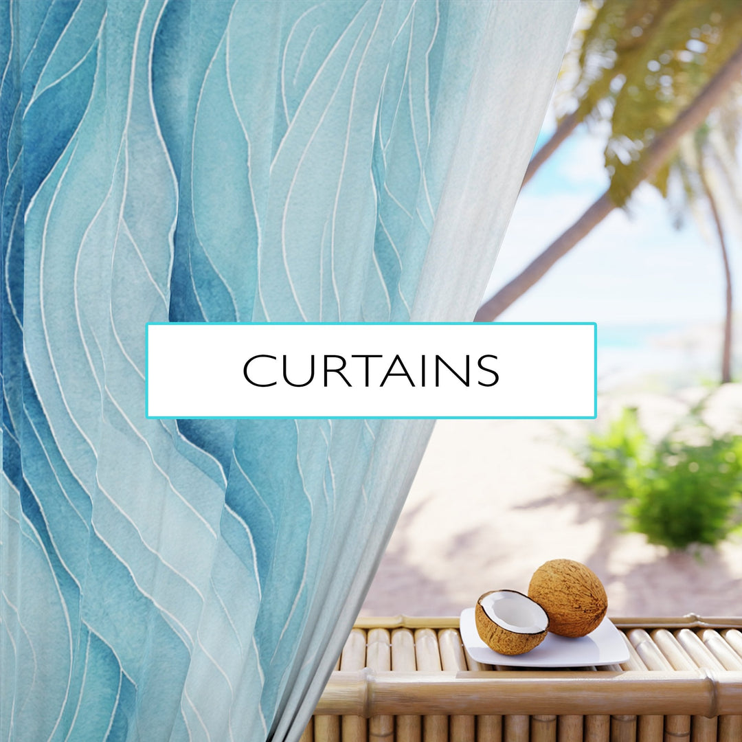 Ocean-inspired curtains with tropical and beach themes for coastal homes.