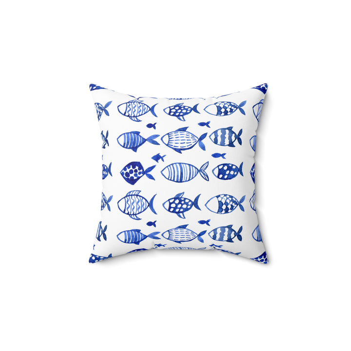 Blue Fish Faux Suede Square Pillow