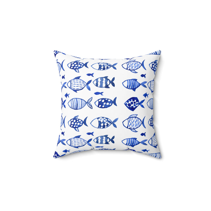 Blue Fish Faux Suede Square Pillow