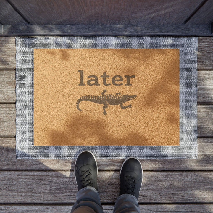 Later Gator Doormat styled on a front porch with outdoor decor
