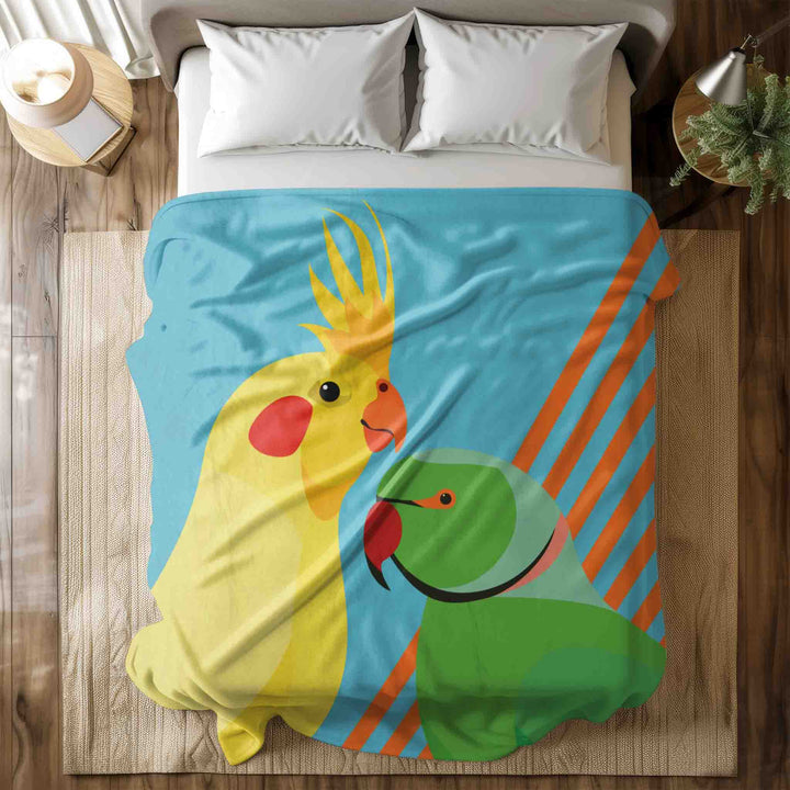 Cuckatoo and Parrot Fleece Sherpa Blanket