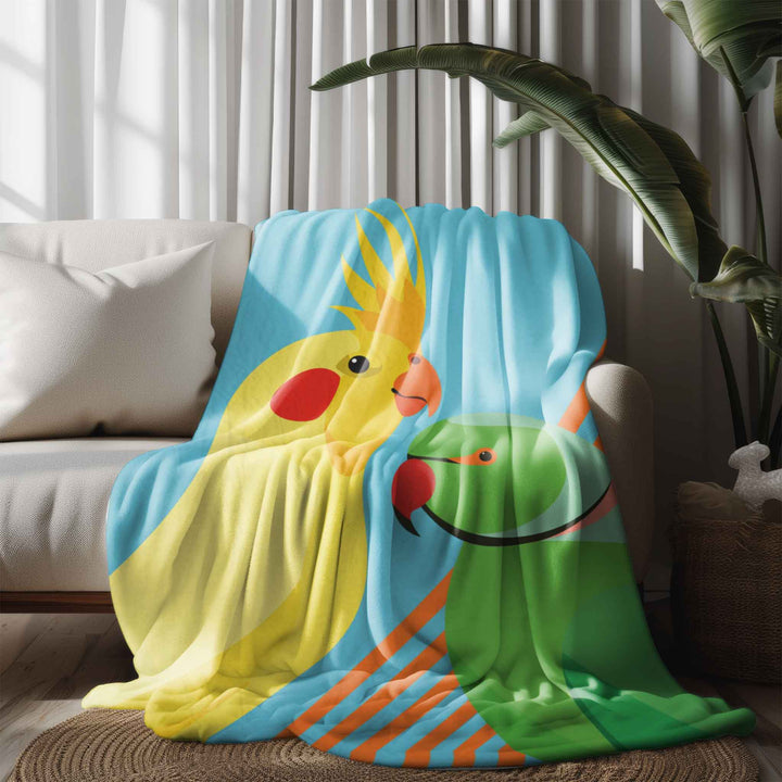 Cuckatoo and Parrot Fleece Sherpa Blanket