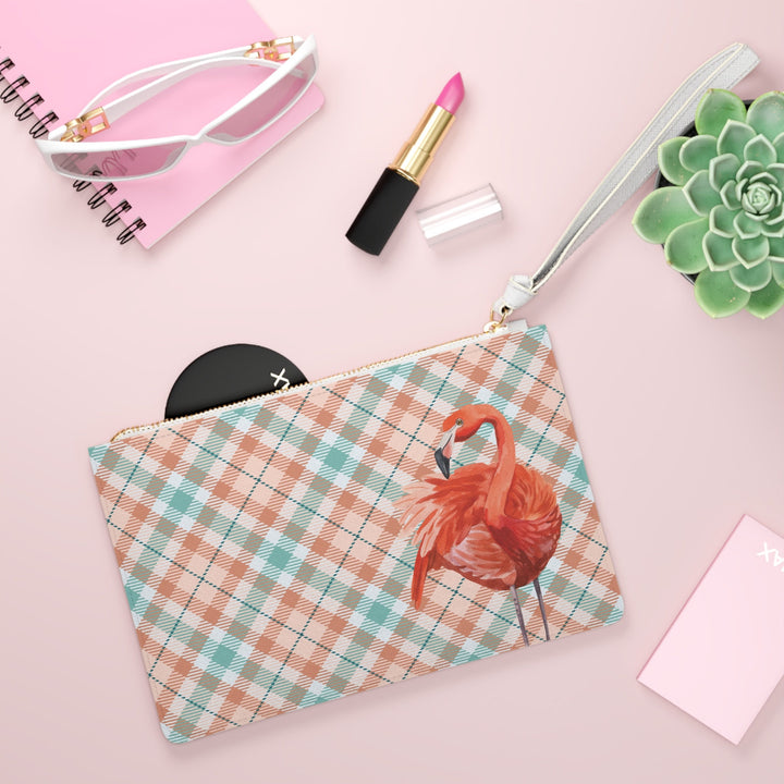 Plaid Flamingo Clutch Bag